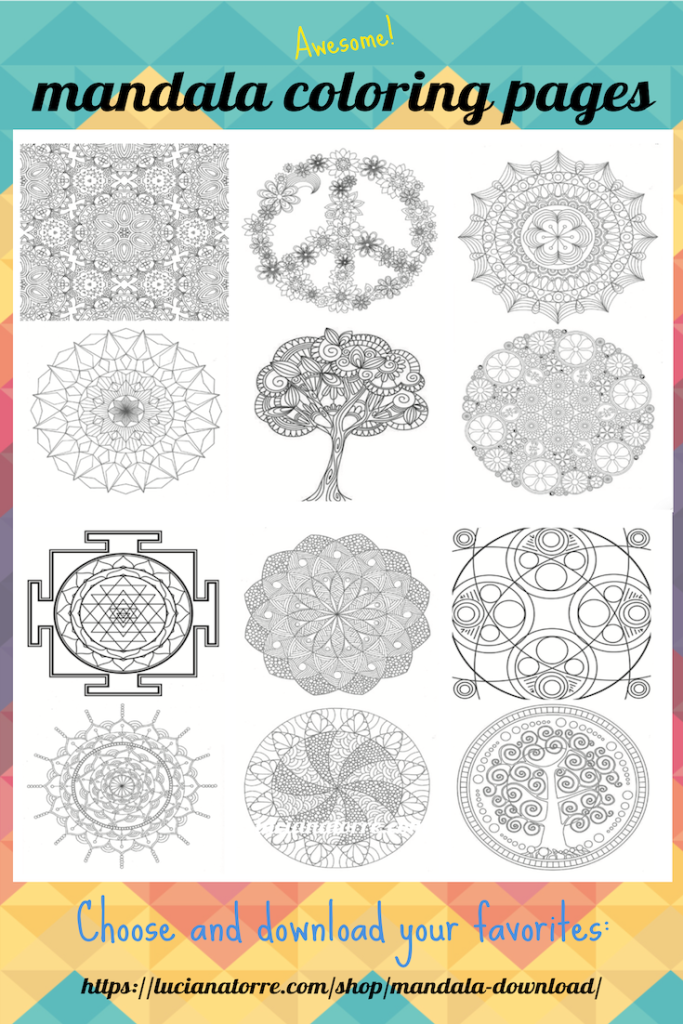 mandala coloring books by Luciana Torre. Download 36 mandala coloring pages for relax and mindfulness. Mandala drawings for adults and children.