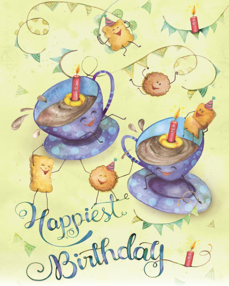 happy birthday party food designs. Celebrate fun birthday parties with delicious illustrations of happy food characters. Fun & Food! Delicious designs of cheerful food characters, sprinkled with fun and yummy hand-drawn lettering for the most tasty party ever! illustrated fonts by Luciana Torre Art